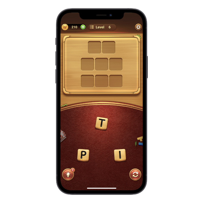 The mobile game Word Connect has a skeuomorphic design, where the tiles fit into what looks like a wooden game board.