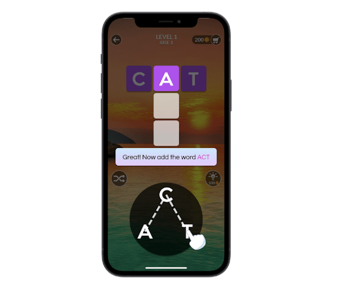 Wordscapes provides a tutorial in the first round that shows users how to form words with a dragging gesture.