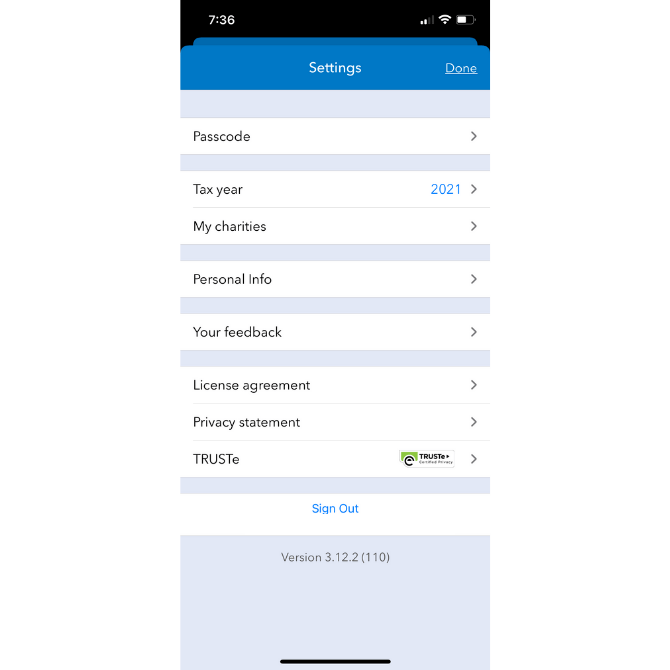 ItsDeductible includes a section under Settings dedicated to its TRUSTe privacy certification.