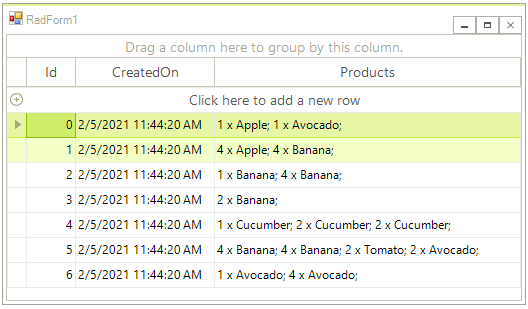 List of order IDs with date created and list of products for each order.