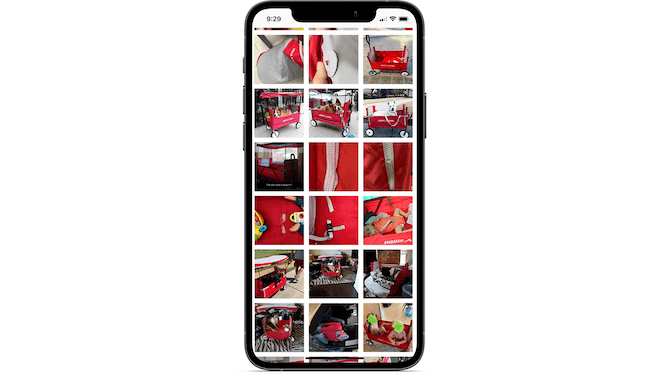 Amazon reviewers can upload photos of their purchases. This gallery of photos for the Radio Flyer 3-In-1 EZ Folding, Outdoor Collapsible Wagon for Kids & Cargo, Red Shows both kids and dogs sitting in it.