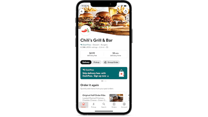 Chili’s Grill & Bar in the DoorDash ordering app has a 4.2-star rating from over 6,800 ratings.