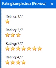 Rating widget showing  1/7 stars, 3/7 stars, 7/7 and 4/7