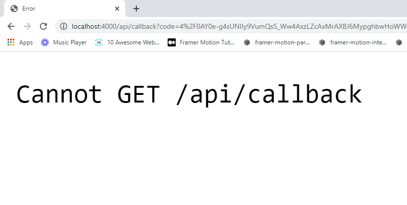 no redirect URI on our server to handle request from authorization server - shows message ‘Cannot GET /api/callback’