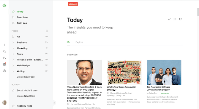 This is a look at the Today tab in the Feedly app when the user has configured the text size to “Extra Large”.