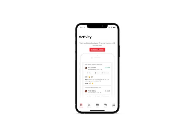 When users first user Honeydue’s mobile app, the navigation includes tabs for Activity, Balances, VISA, Chat and More.