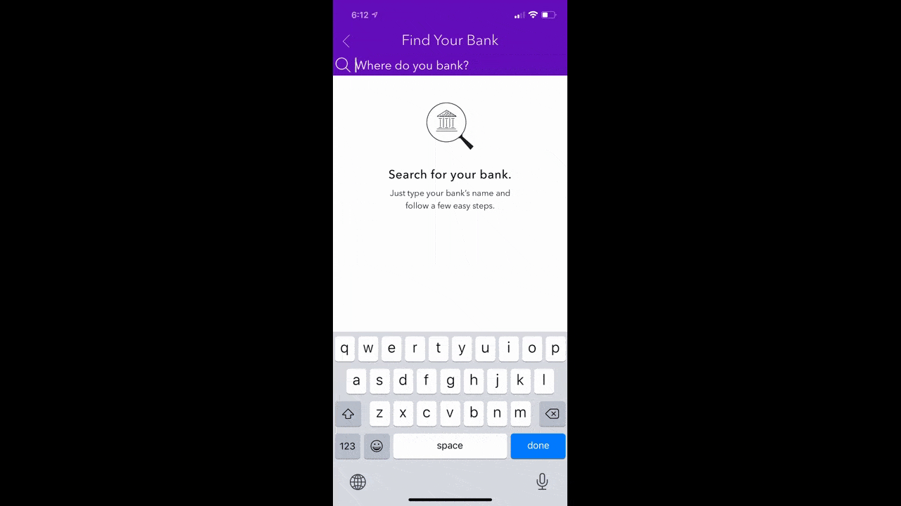 New users to Zelle are asked to “Find Your Bank”. When they start typing, they see a list of Top name matches that they can select from.