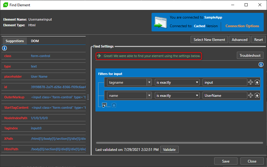 Locate element with updated find logic