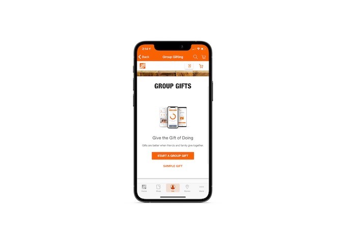 The Home Depot mobile app has a feature called Group Gifts.