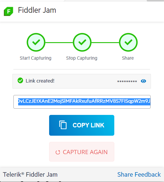 On Step 3, Share, there is a link created you can copy to share with tech support