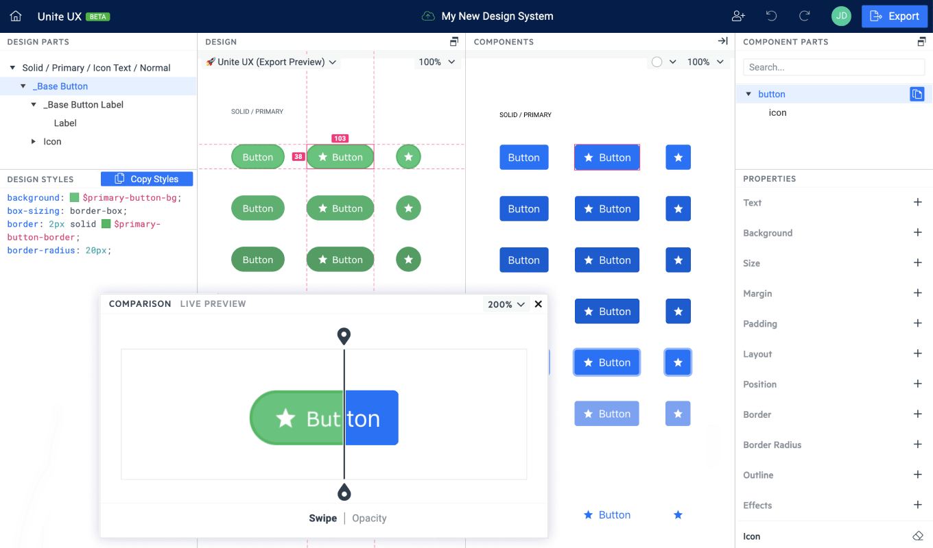 Side-by-side comparison of design and overlay allows you to perfect every pixel in Unite UX