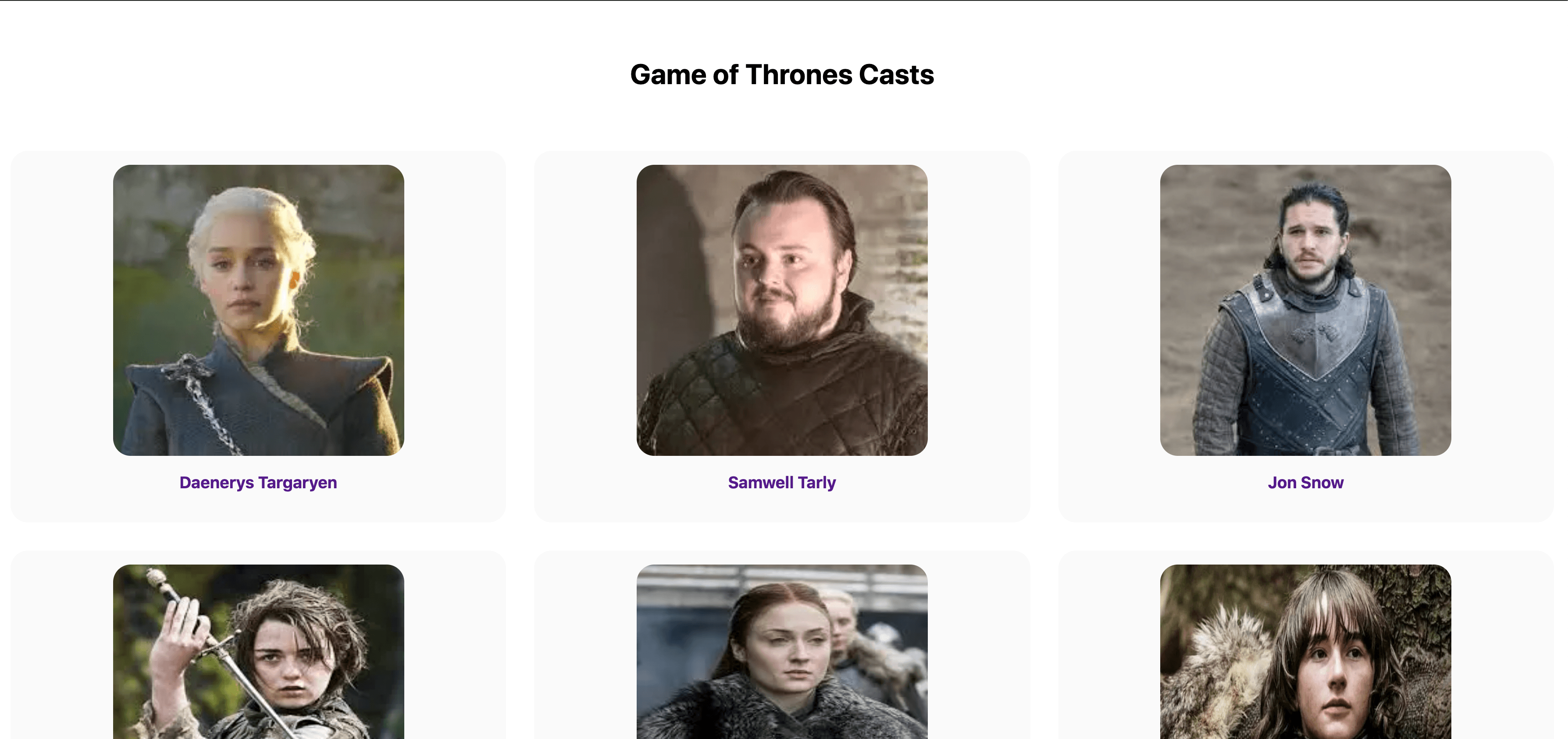 A list of characters of Game of Thrones