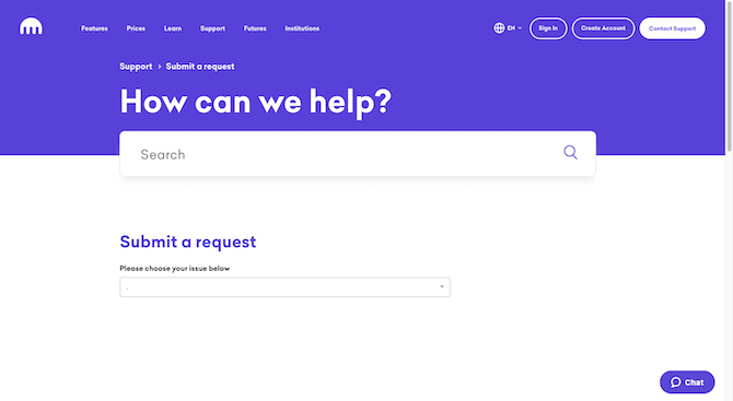 On the Kraken support form page, it asks “How can we help?”. There is a large search bar beneath it along with a “Submit a request” form.