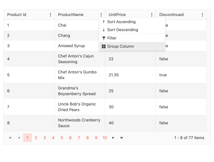 KendoReact Grid Component - Group and Un-Group Through Column Menu