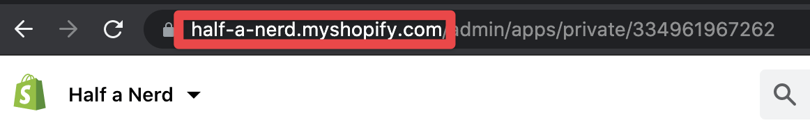 Shopify admin URL link