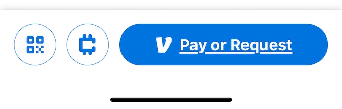 The Venmo mobile app menu contains the following label-less icons: QR Code (qr code icon), Buy Crypto (crypto symbol icon), Pay or Request button with Venmo logo.