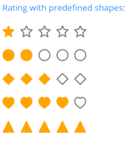 MAUI Rating shows predefined shapes with filled in and open ones to indicate rating out of 5: stars, circles, diamonds, hearts, triangles