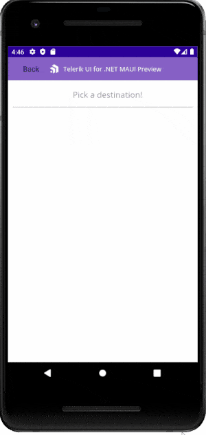 MAUI TemplatedPicker shows 'Pick a destination!' and the user can select country and city.