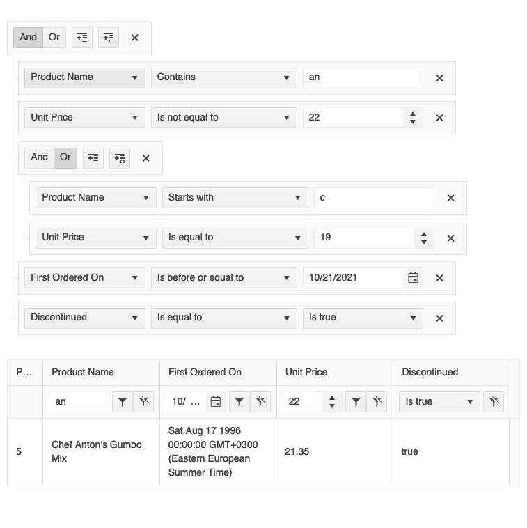 Kendo UI for Vue Filter Component