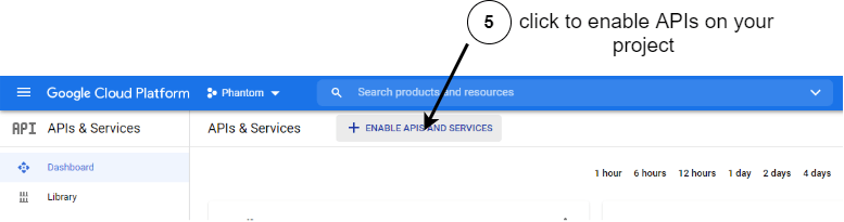 5 says click to enable APIs on your project and points to the  ‘Enable APIs  and Services’ button
