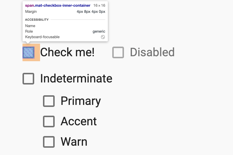 Checkbox shows as  “keyboard focusable” in devtools
