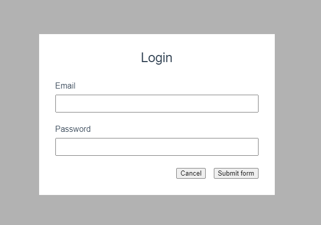Login Modal with fields for email and password, then cancel and Submit form buttons