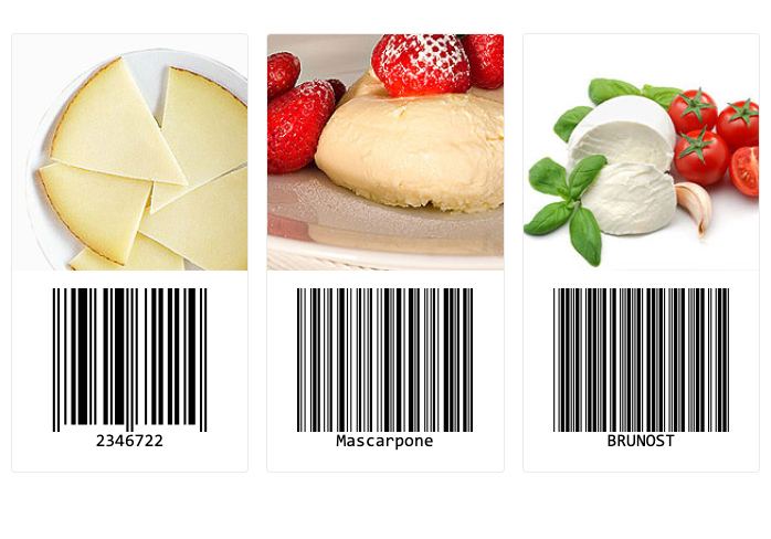 Food items shown with barcodes