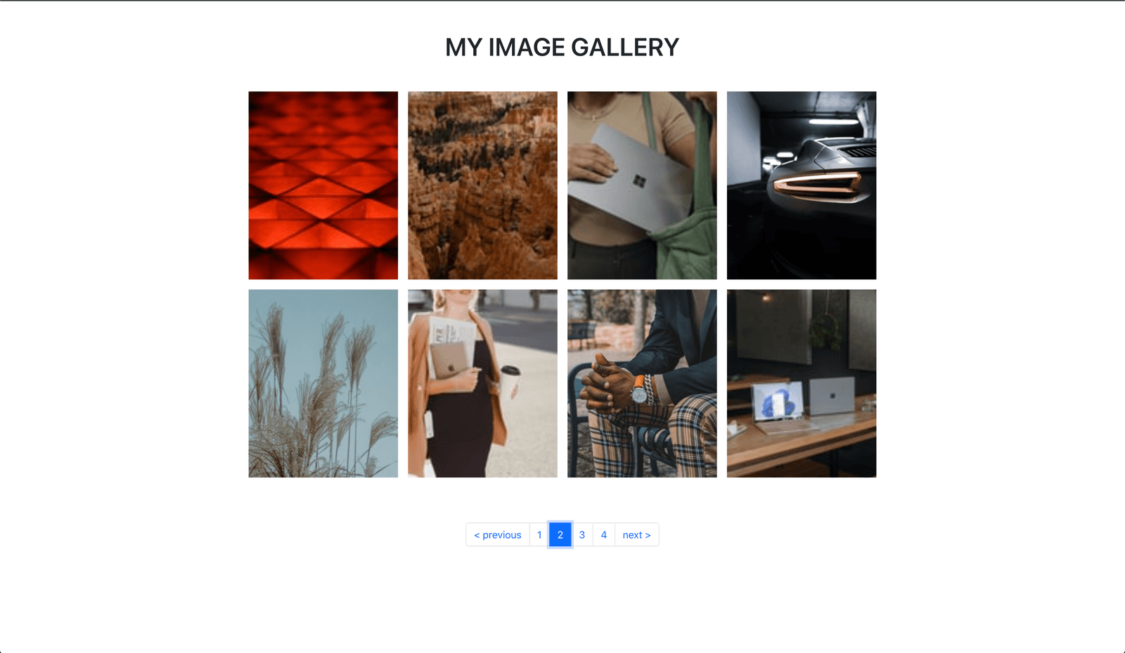 Screenshot of a grid of images paginated with react-paginate