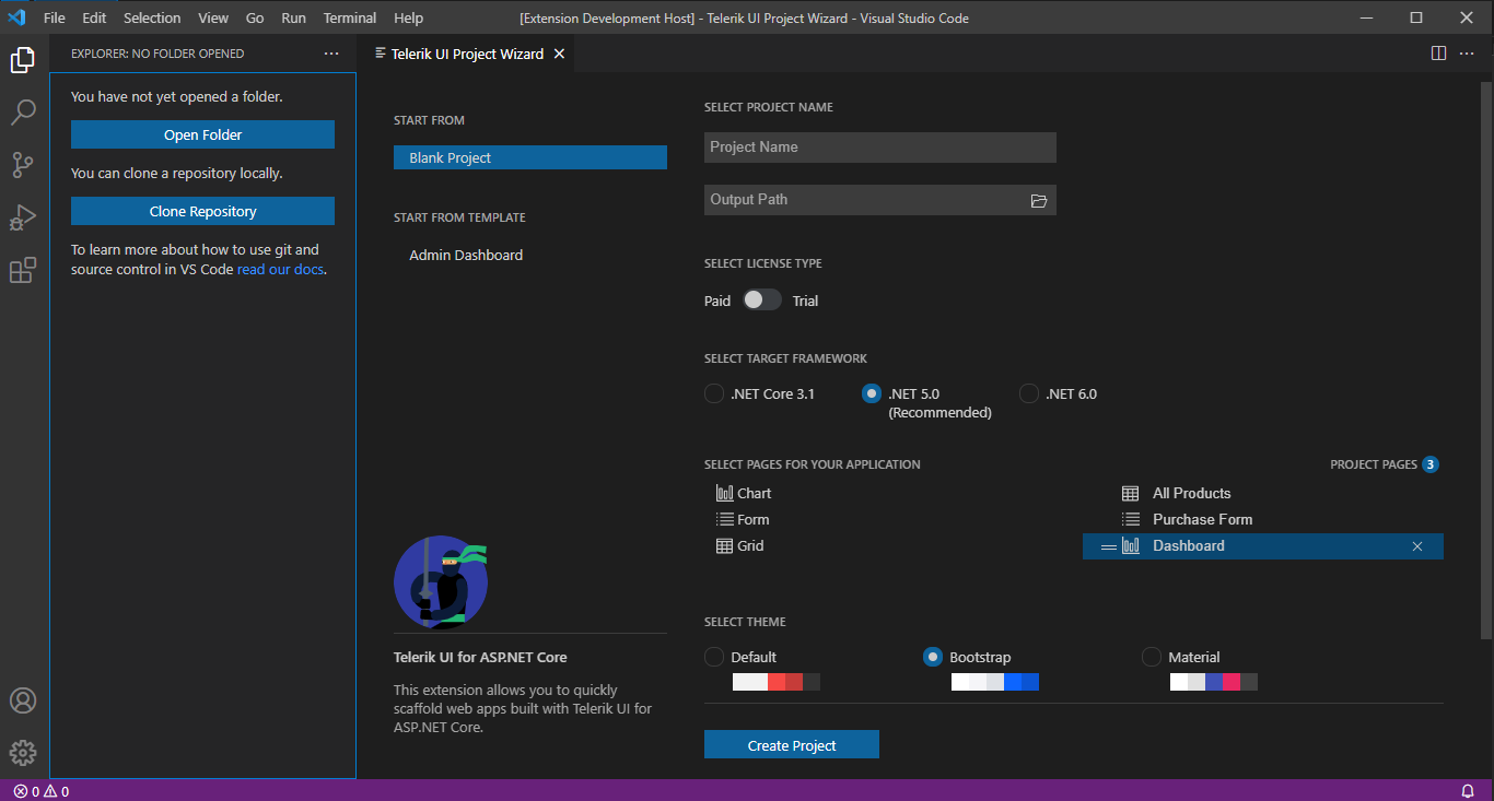 Visual Studio Code Extension for Telerik UI for ASP.NET Core