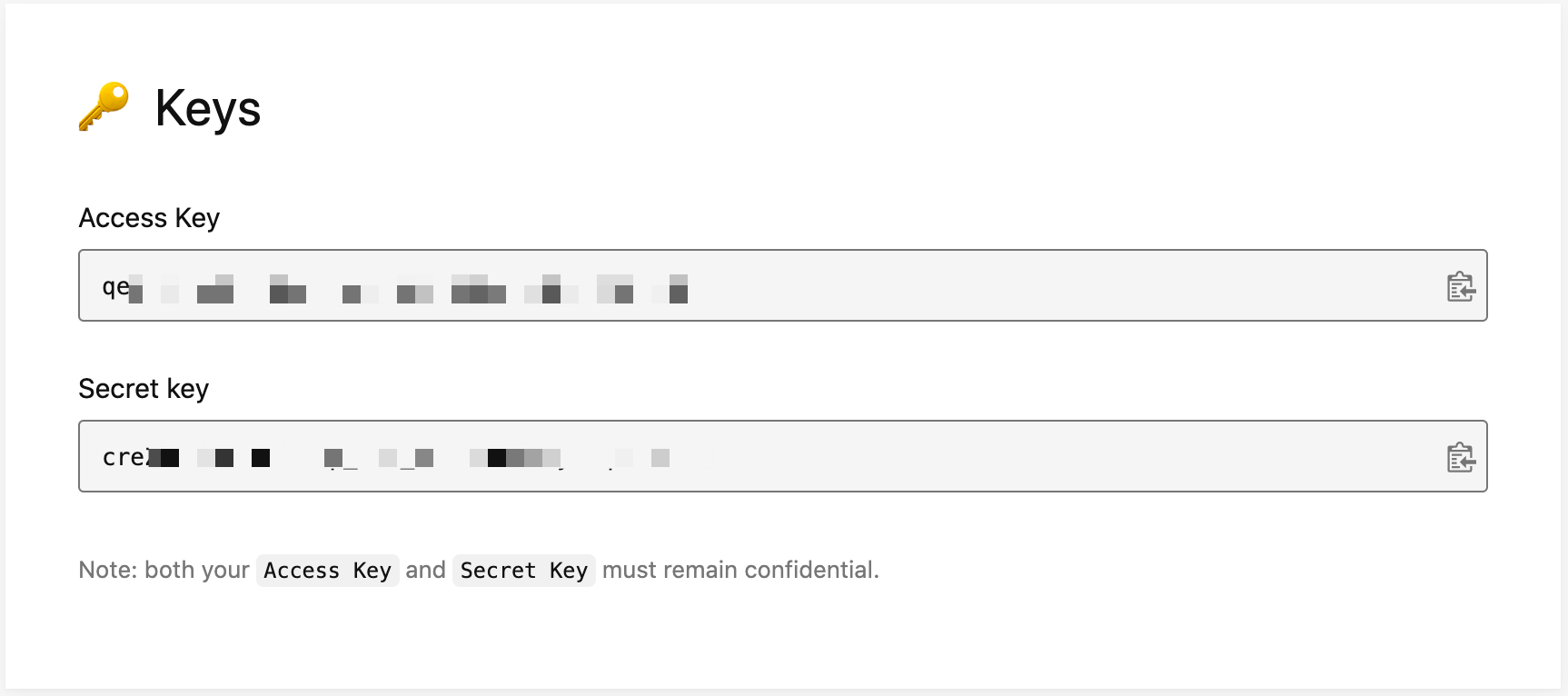 Screenshot of unsplash keys page