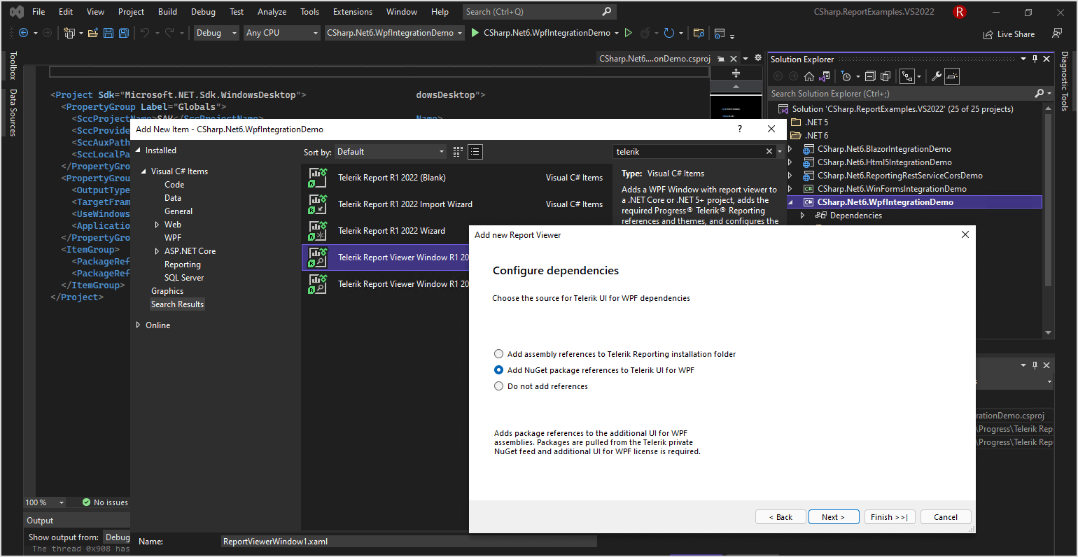 Telerik Report Viewer controls VS Item Template