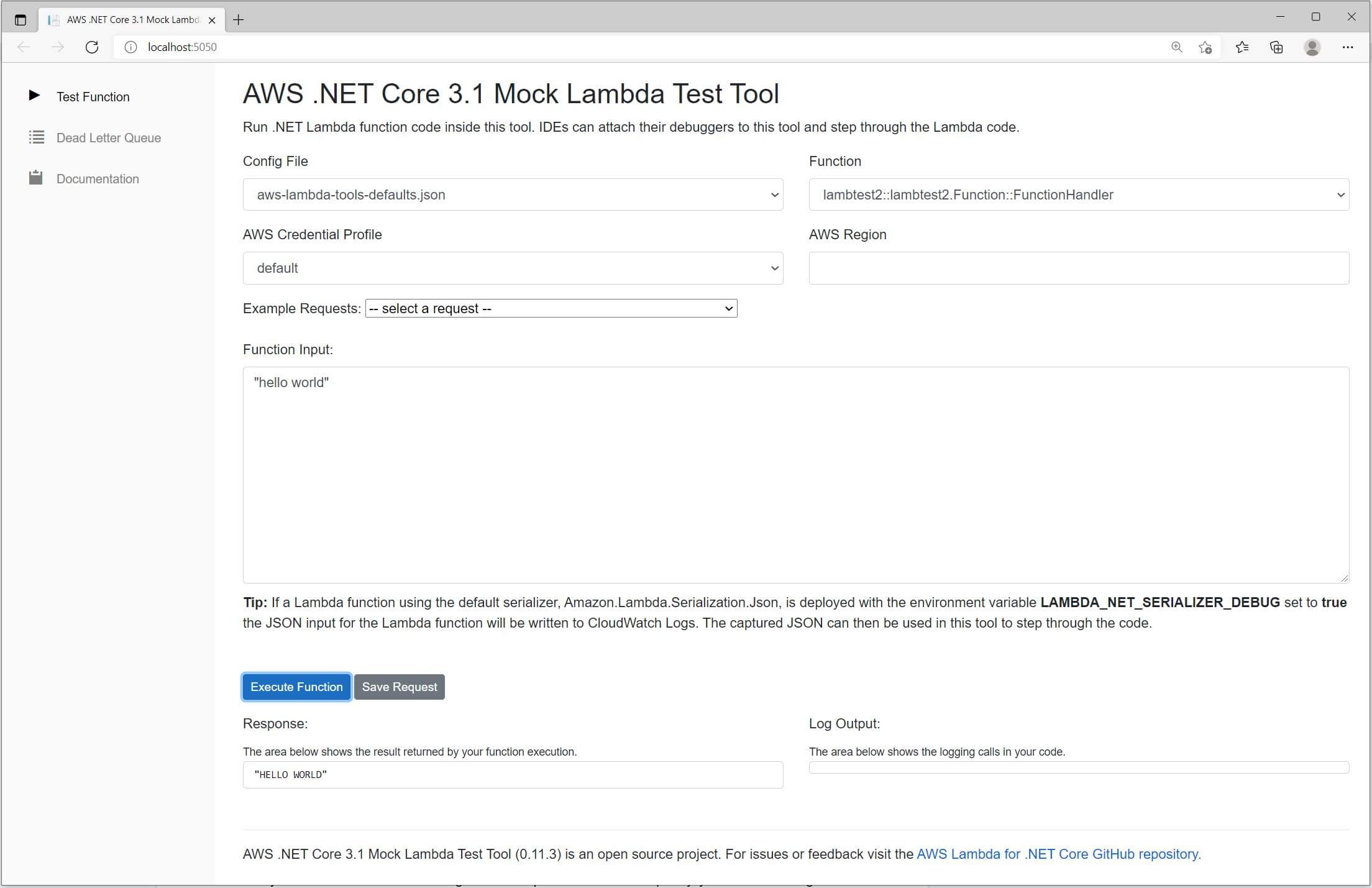 image of AWS lambda test utility