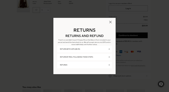 H&m return outlet and exchange policy