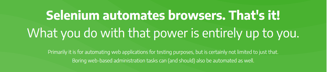selenium header: Selenium automates browsers. That's it! What you do with that power is entirely up to you.