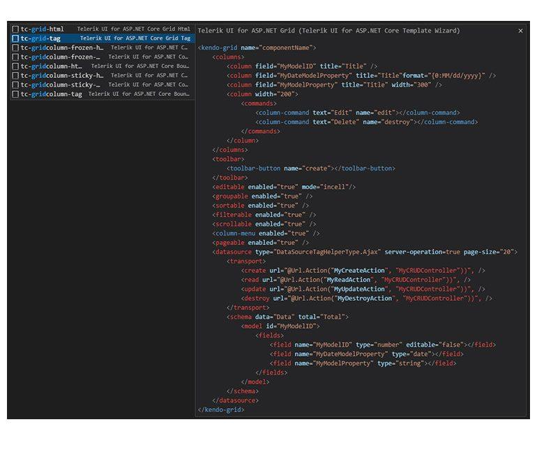 Code Snippets ASP.NET Core Grid