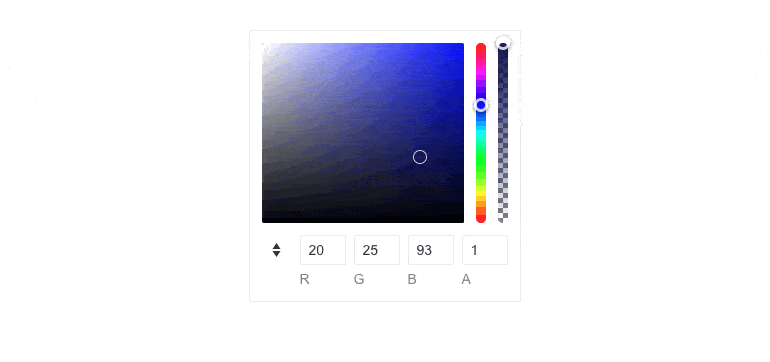 Colorgradient with slider for hue and alpha, manual HEX and RGB