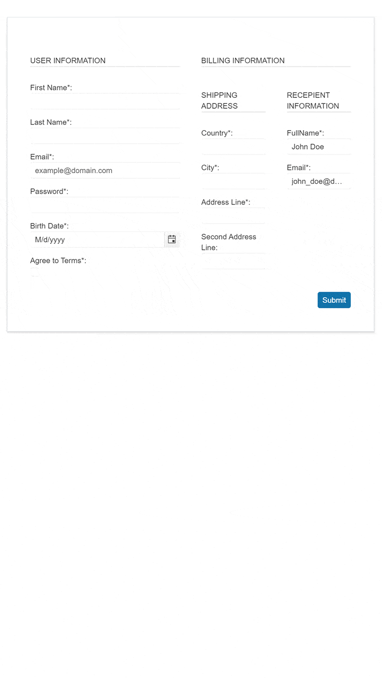 Form responsive to different screen sizes