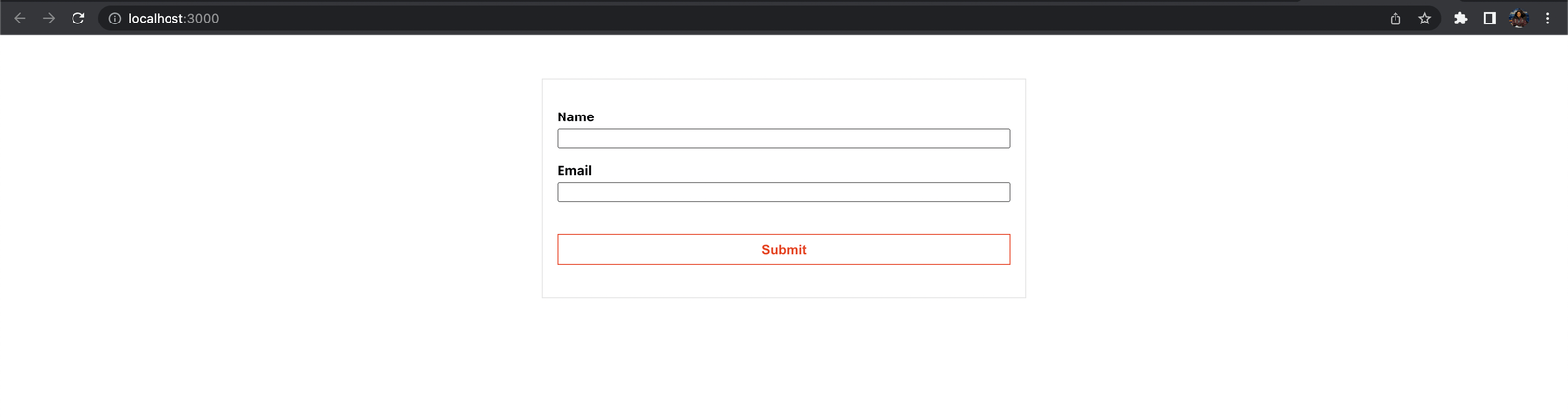 Screenshot of a simple React Form