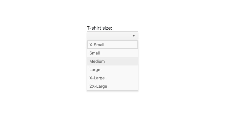 Vue DropDown with t-shirt sizes