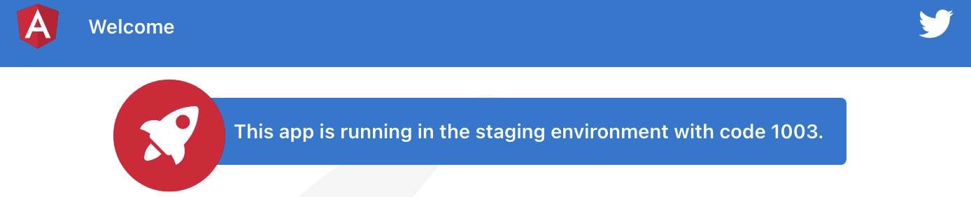 Angular Welcome - This app is running in the staging environment with code 1003