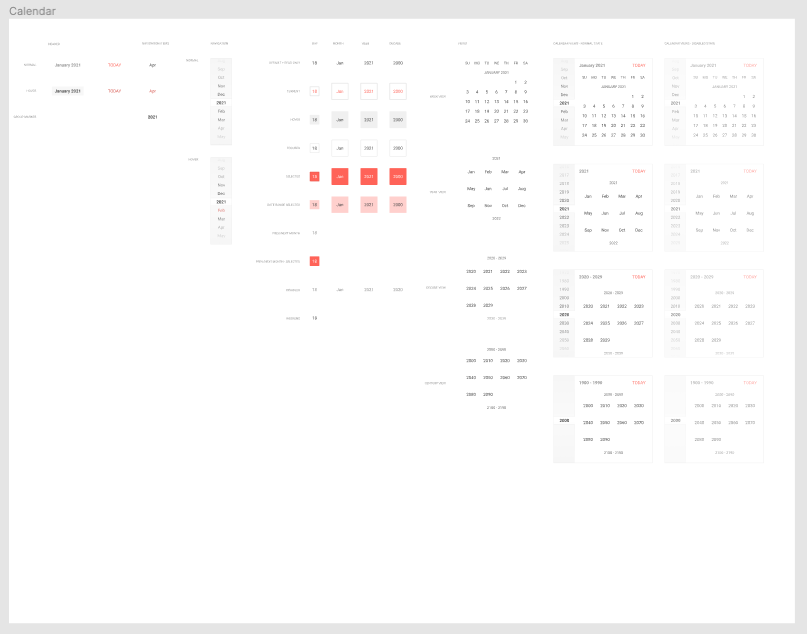 Kendo UI Figma Kit for Calendar shows vast number of controls for customization