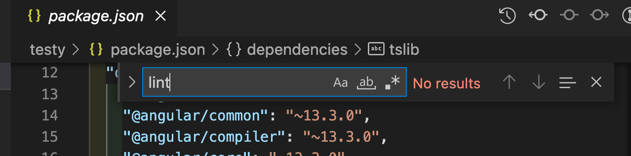 Searching for lint in pacakge.json yields no results
