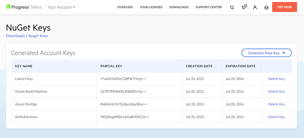 NuGet Keys Page