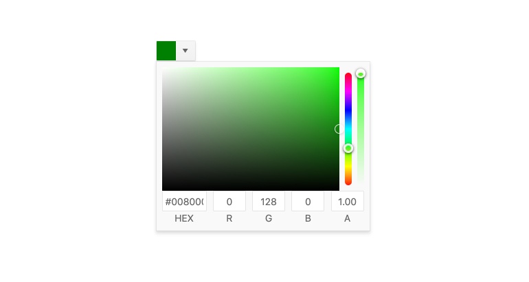 Kendo UI for Vue ColorPicker with color selection, hex, rgb, gradient