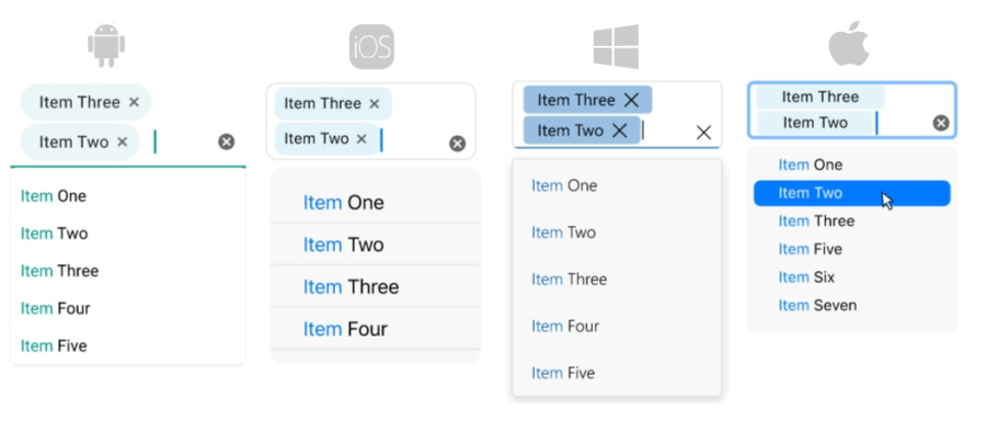 autocomplete in each Android, iOS, Windows, macOS