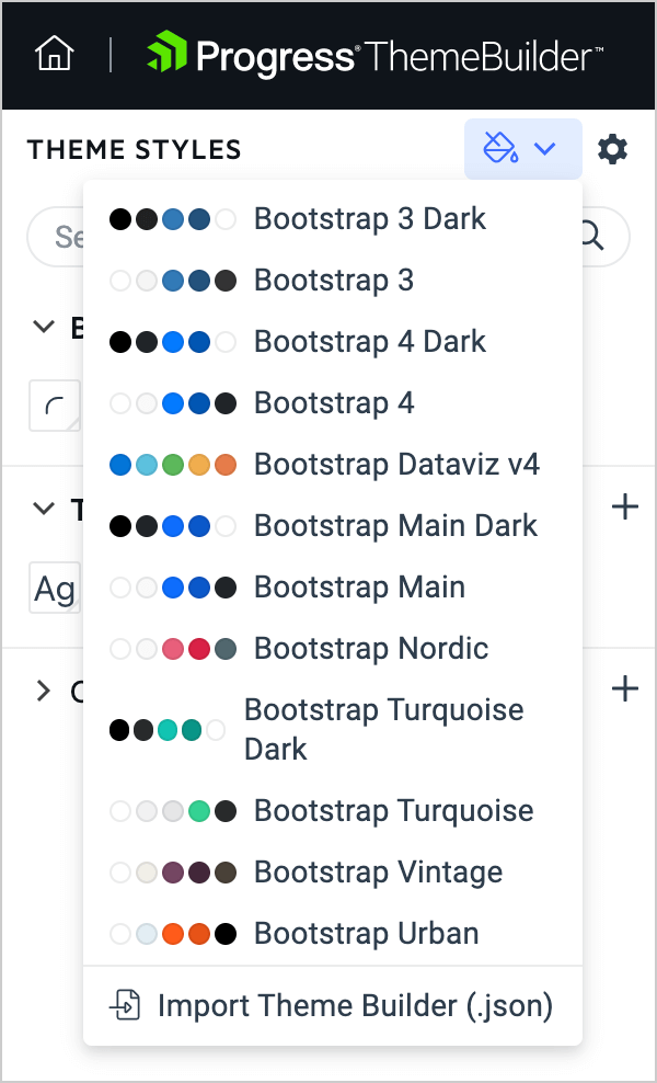 ThemeBuilder swatches include several variations of the theme, in this case of the Bootstrap theme