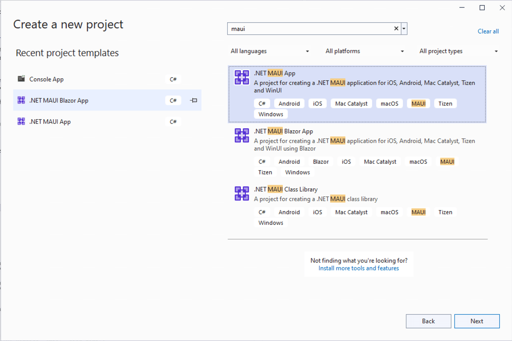 Create a New Project: .NET MAUI App