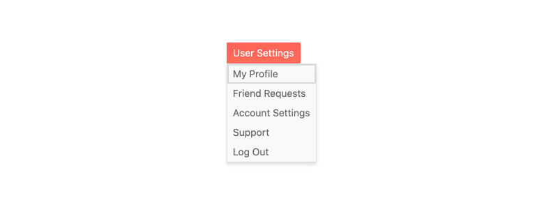 DropDownButton - User Settings opens to reveal my profile, friend requests, account settings, support, log out