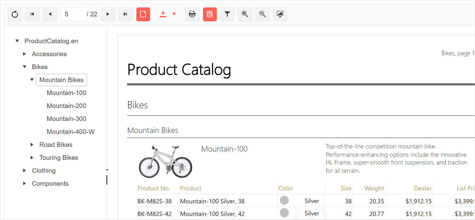 Screenshot of a sales report in Blazor Report Viewer