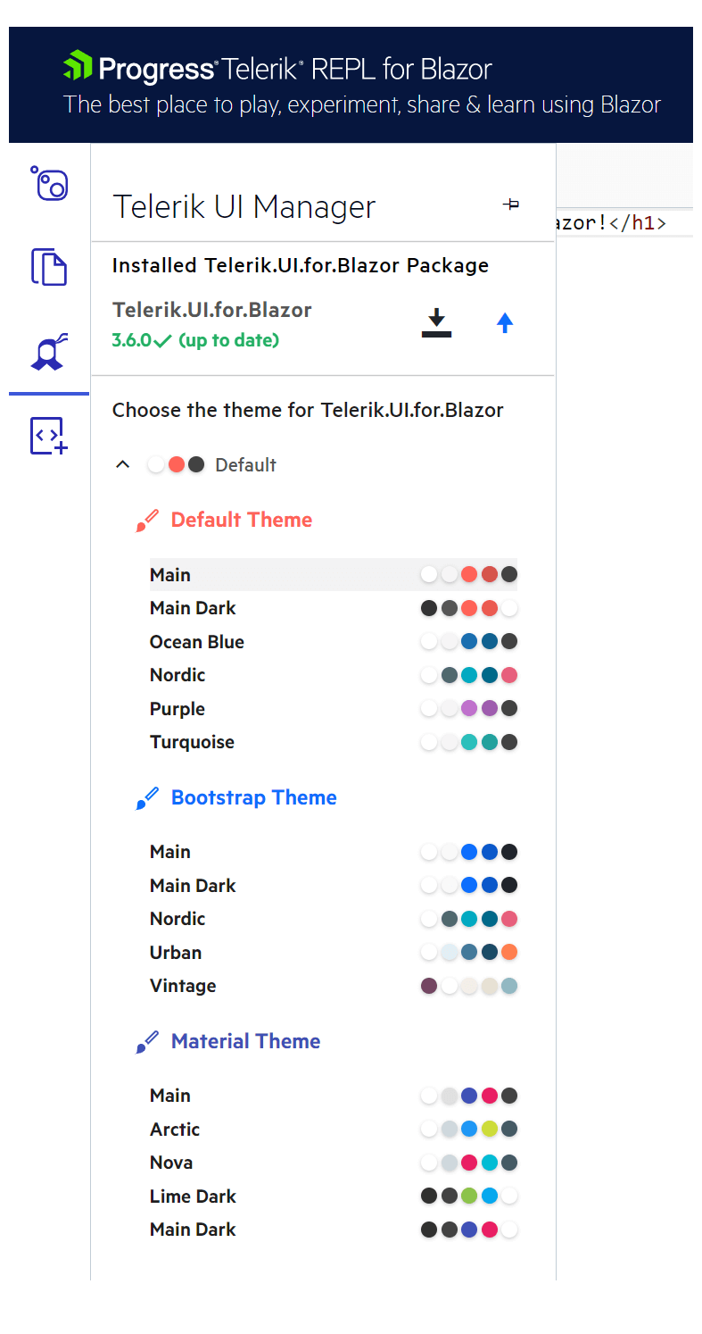 REPL for Blazor - Telerik UI versions